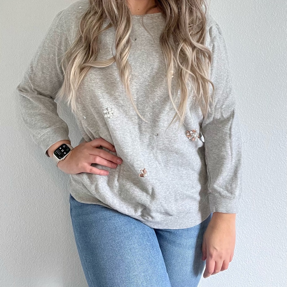 H&M Mama Maternity Sweatshirt with Rhinestones Grey Large